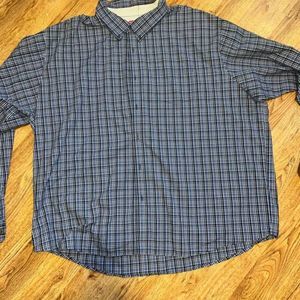 MENS XXXL 3XL WRANGLER BUTTON DOWN SHIRT WRINKLE RESIST BLUE PLAID EUC